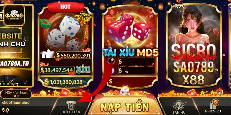 Anh em vào cổng game, chọn ngay mục rút tiền