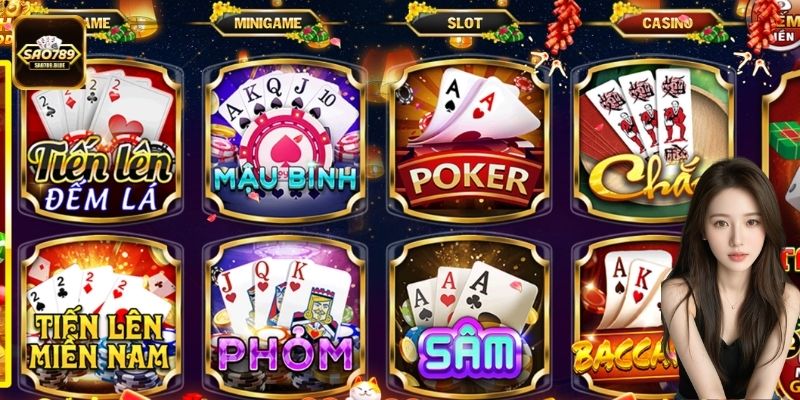 Game bài Sao789 có tới 8 trò khác nhau cho phép anh em thỏa sức lựa chọn