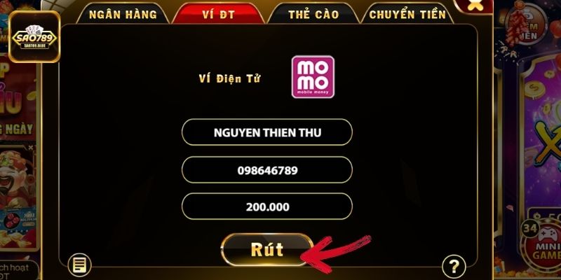 Hoàn tất giao dịch bằng cách nhấn mục “rút”