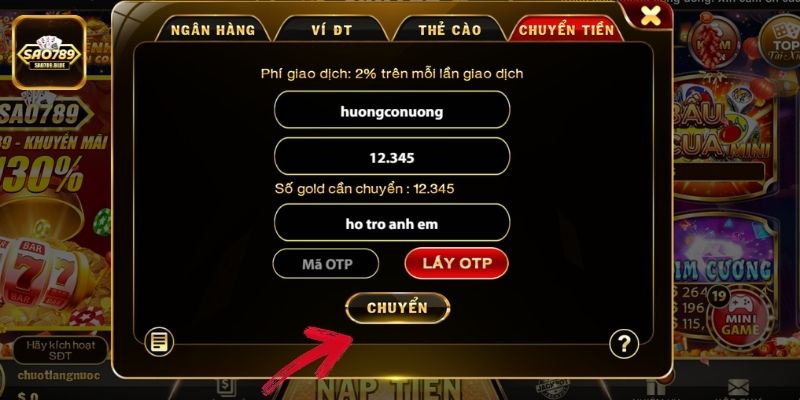 Nhấn chuyển để có thể hoàn tất giao dịch