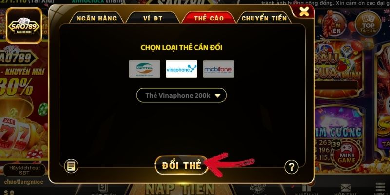 Nhấn vào đổi thẻ để hoàn tất giao dịch rút