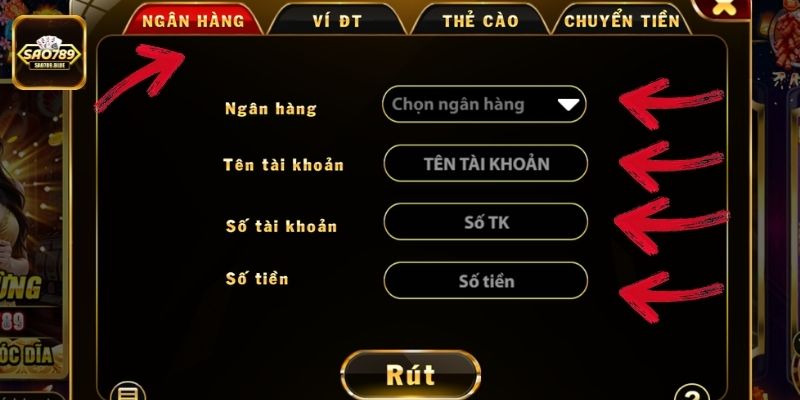 Nhập đầy đủ, đảm bảo chính xác thông tin rút tiền